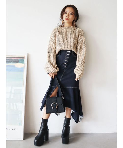 EVRIS（エヴリス）の「ドッキングイレギュラーヘムDENIMスカート（デニムスカート・レディース・ブラック/インディゴブルー・SMALL/MEDIUM）」の14枚目の写真