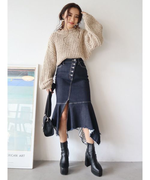 EVRIS（エヴリス）の「ドッキングイレギュラーヘムDENIMスカート（デニムスカート・レディース・ブラック/インディゴブルー・SMALL/MEDIUM）」の16枚目の写真