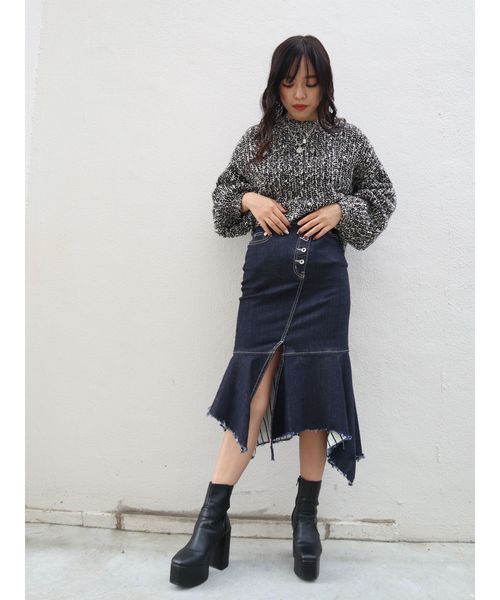 EVRIS（エヴリス）の「ドッキングイレギュラーヘムDENIMスカート（デニムスカート・レディース・ブラック/インディゴブルー・SMALL/MEDIUM）」の21枚目の写真