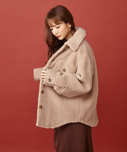 MIIA（ミーア）の「フロントポケットボアコート（ブルゾン・レディース・ブラック/ベージュ/ブラウン・FREE）」の7枚目の写真