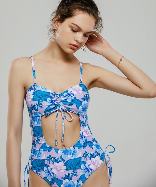 セール 上品キュートにブルーピンク花柄のモノキニオールインワン水着 1p 水着 Lafata ラファタ のファッション通販 Zozotown