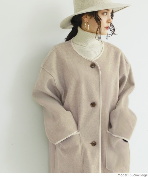 coca（coca）（コカ）の「ニットモッサパイピングコート（その他アウター・レディース・ベージュ・ONE SIZE）」の7枚目の写真