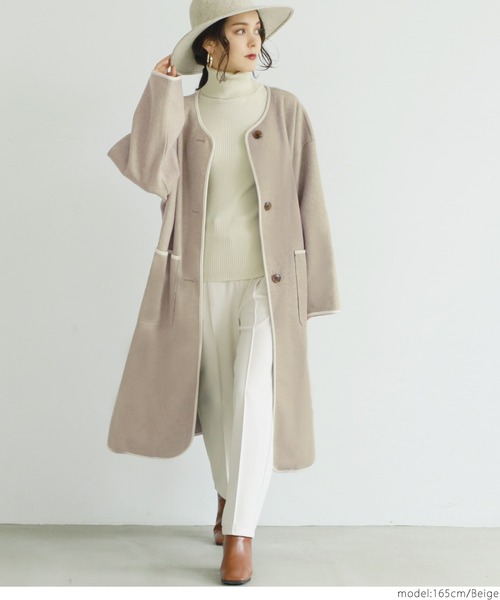 coca（coca）（コカ）の「ニットモッサパイピングコート（その他アウター・レディース・ベージュ・ONE SIZE）」の9枚目の写真