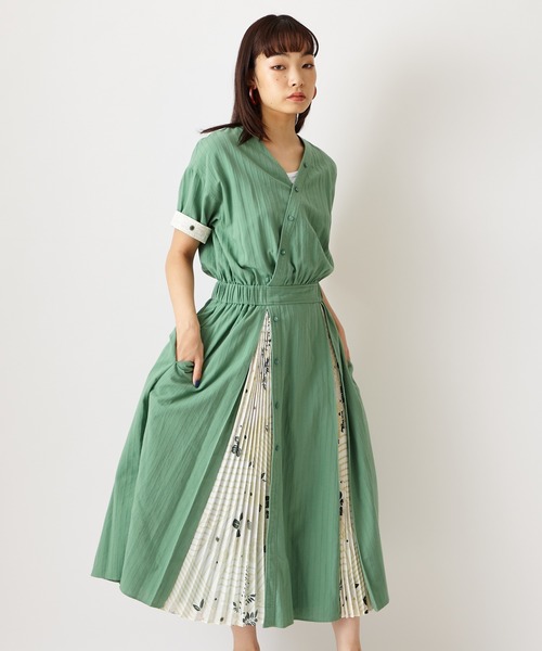 ふりふ　まりぼんぼん　ドビーストライプカシュクールワンピース ふりふ（フリフ）の「【舞扇・まりぼんぼん】ドビーストライプ