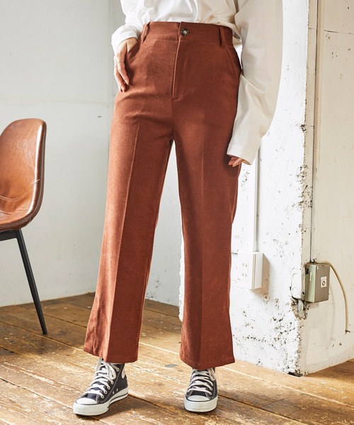 WEGO(ウィゴー)の「WEGO/【セットアップ対応商品】スエードライクセンタープレスパンツ(スラックス・レディース・オリーブ/ブラウン/アイボリー/パープル・SMALL/MEDIUM)」の3枚目の写真