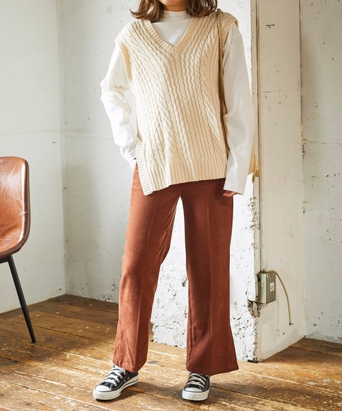 WEGO(ウィゴー)の「WEGO/【セットアップ対応商品】スエードライクセンタープレスパンツ(スラックス・レディース・オリーブ/ブラウン/アイボリー/パープル・SMALL/MEDIUM)」の6枚目の写真