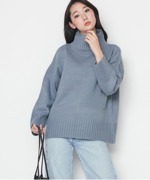 STYLEBLOCK（スタイルブロック）の「3Gアクリル天竺編みハーフネックニットプルオーバー（ニット/セーター・レディース・ベージュ/ブルー/アイボリー/キャメル/ブラック・M）」の4枚目の写真