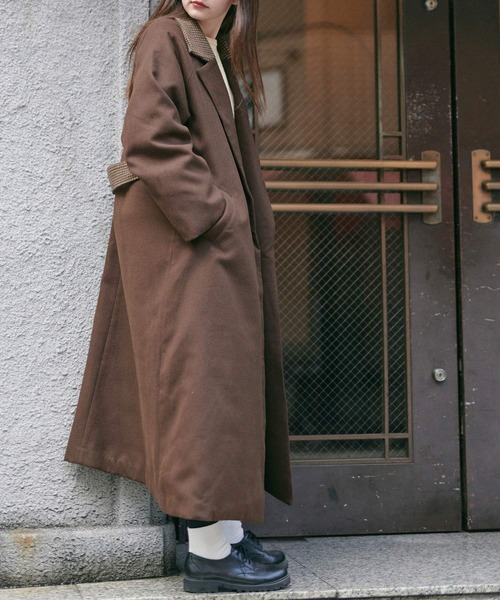 LOOK掲載 toujours トゥジュー チェック ガウンコート ゆったり mimi toujours（ミミトゥジュール）の「コート ロングガウン