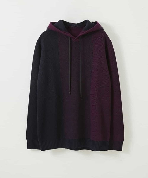 MICHEL KLEIN HOMME   （ミッシェルクランオム）の「ニットパーカー（ロイヤルグラデーションパーカー）（ニット/セーター・メンズ・ライトブラウン/ボルドー・46/48）」の2枚目の写真