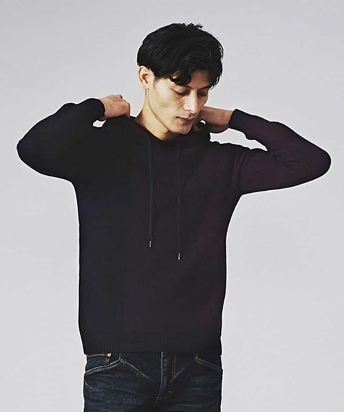 MICHEL KLEIN HOMME   （ミッシェルクランオム）の「ニットパーカー（ロイヤルグラデーションパーカー）（ニット/セーター・メンズ・ライトブラウン/ボルドー・46/48）」の3枚目の写真