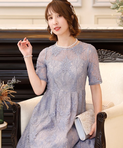 PourVous(プールヴー)の「キャミドッキング レース ワンピースドレス 袖あり&ロング 結婚式 フォーマル オケージョンドレス お呼ばれ 二次会 成人式 (ドレス・レディース・ピンクベージュ/ブルーグレー/グレイッシュベージュ/ネイビー・M)」の15枚目の写真