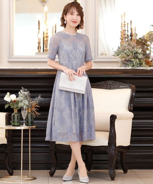 PourVous(プールヴー)の「キャミドッキング レース ワンピースドレス 袖あり&ロング 結婚式 フォーマル オケージョンドレス お呼ばれ 二次会 成人式 (ドレス・レディース・ピンクベージュ/ブルーグレー/グレイッシュベージュ/ネイビー・M)」の11枚目の写真