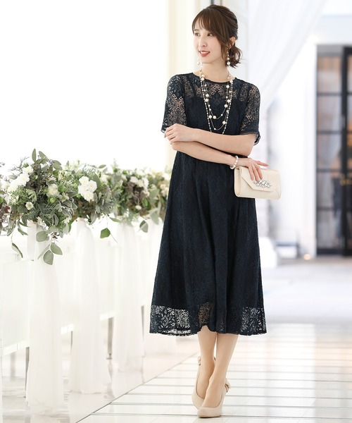 PourVous(プールヴー)の「キャミドッキング レース ワンピースドレス 袖あり&ロング 結婚式 フォーマル オケージョンドレス お呼ばれ 二次会 成人式 (ドレス・レディース・ピンクベージュ/ブルーグレー/グレイッシュベージュ/ネイビー・M)」の16枚目の写真