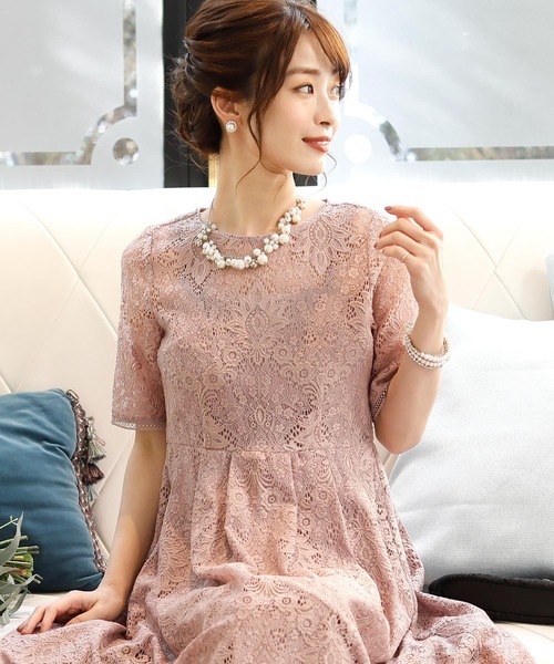 PourVous(プールヴー)の「キャミドッキング レース ワンピースドレス 袖あり&ロング 結婚式 フォーマル オケージョンドレス お呼ばれ 二次会 成人式 (ドレス・レディース・ピンクベージュ/ブルーグレー/グレイッシュベージュ/ネイビー・M)」の22枚目の写真