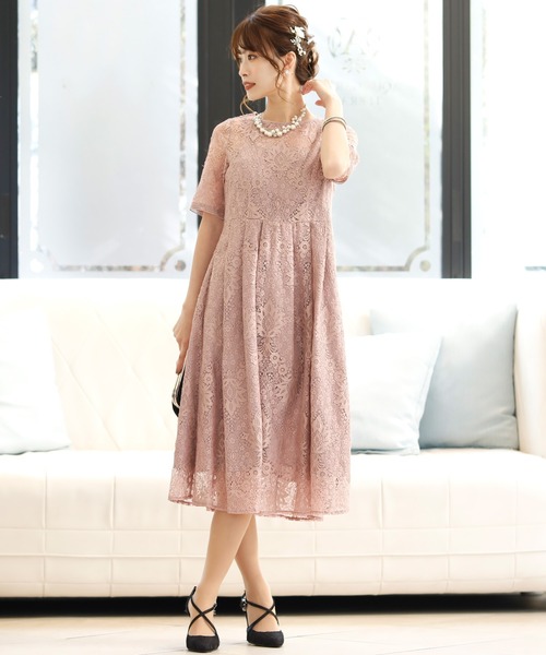 PourVous(プールヴー)の「キャミドッキング レース ワンピースドレス 袖あり&ロング 結婚式 フォーマル オケージョンドレス お呼ばれ 二次会 成人式 (ドレス・レディース・ピンクベージュ/ブルーグレー/グレイッシュベージュ/ネイビー・M)」の17枚目の写真