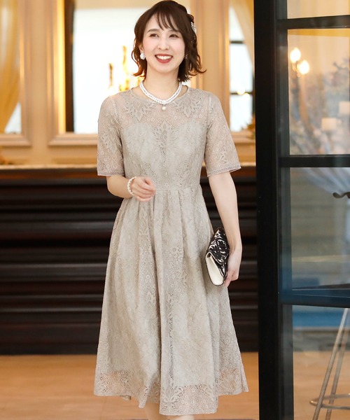 PourVous(プールヴー)の「キャミドッキング レース ワンピースドレス 袖あり&ロング 結婚式 フォーマル オケージョンドレス お呼ばれ 二次会 成人式 (ドレス・レディース・ピンクベージュ/ブルーグレー/グレイッシュベージュ/ネイビー・M)」の13枚目の写真