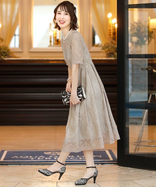 PourVous(プールヴー)の「キャミドッキング レース ワンピースドレス 袖あり&ロング 結婚式 フォーマル オケージョンドレス お呼ばれ 二次会 成人式 (ドレス・レディース・ピンクベージュ/ブルーグレー/グレイッシュベージュ/ネイビー・M)」の18枚目の写真