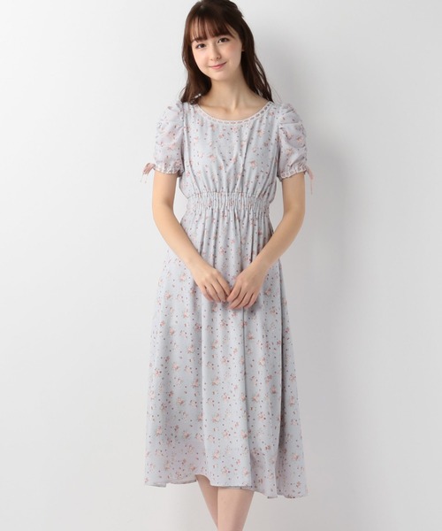 【希少】LODISPOTTO チェリー リボン ホワイト ロングワンピース 後ろりぼん付きチェリー×リボンプリント袖コンシャスワンピース