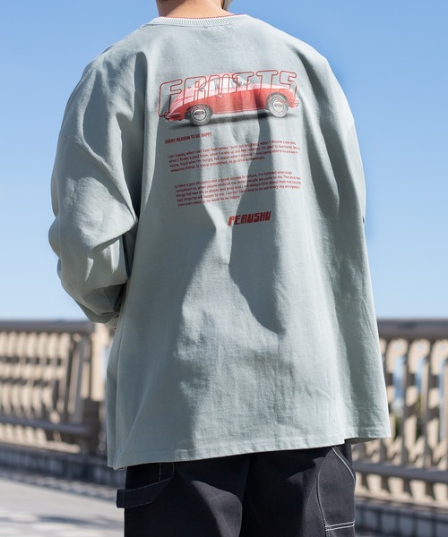 Perushu(ペルーシュ)の「レトロリブ配色ロンT(Tシャツ/カットソー・メンズ・ホワイト/チャコールグレー/オフホワイト/ブラック/ブルーグリーン/ライトブルー・MEDIUM/LARGE/X-LARGE)」の1枚目の写真