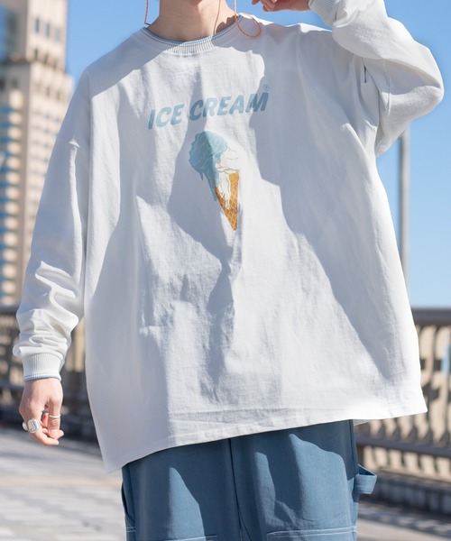 Perushu(ペルーシュ)の「レトロリブ配色ロンT(Tシャツ/カットソー・メンズ・ホワイト/チャコールグレー/オフホワイト/ブラック/ブルーグリーン/ライトブルー・MEDIUM/LARGE/X-LARGE)」の2枚目の写真