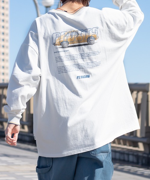 Perushu(ペルーシュ)の「レトロリブ配色ロンT(Tシャツ/カットソー・メンズ・ホワイト/チャコールグレー/オフホワイト/ブラック/ブルーグリーン/ライトブルー・MEDIUM/LARGE/X-LARGE)」の3枚目の写真