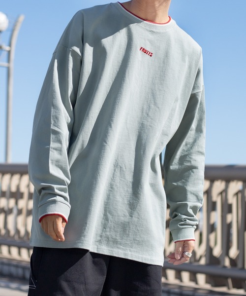 Perushu(ペルーシュ)の「レトロリブ配色ロンT(Tシャツ/カットソー・メンズ・ホワイト/チャコールグレー/オフホワイト/ブラック/ブルーグリーン/ライトブルー・MEDIUM/LARGE/X-LARGE)」の10枚目の写真