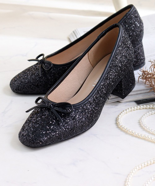 LibertyDoll(リバティードール)の「Liberty doll / スクエアトゥ4.5cmチャンキーヒール美脚バレエパンプス(1155)(バレエシューズ・レディース・アイボリー/グリーン/グレイッシュベージュ/ブラック/ブラック系その他/ホワイト系その他/ブラック系その他2/シルバー系その他/ゴールド系その他/シルバー・L/LL/M/S/3L/SS)」の6枚目の写真