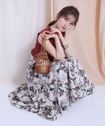 アプワイザーリッシェ♡春デート用♡ひざ丈花柄スカート 美品 アプワイザーリッシェ 花柄フレアスカート ひざ丈