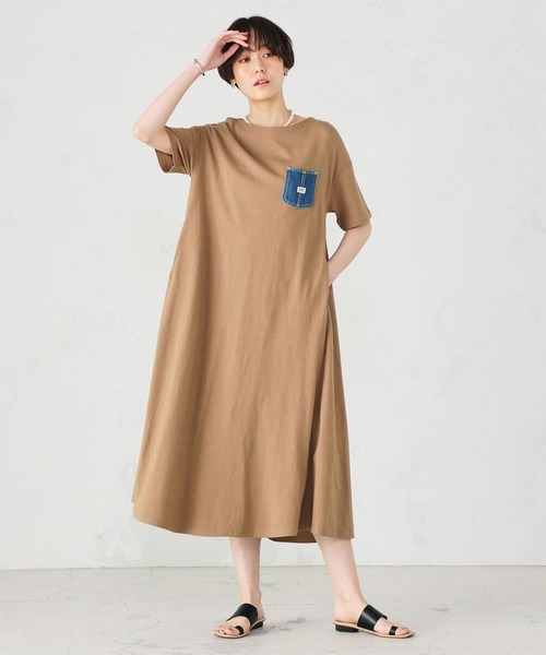 Lee（リー）の「Lee/リー  デニムポケット　カットソーワンピース（チュニック・レディース・ブラック/ブラウン/オフホワイト・FREE）」の3枚目の写真