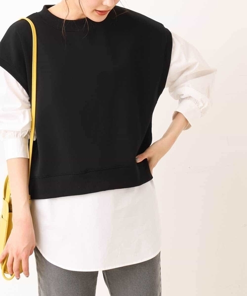 a.v.v（アーヴェヴェ）の「ダンボールベスト&パフスリーブシャツ（スウェット・レディース・ブラック/ライトグレー/ミント・38/42/40/36/34）」の2枚目の写真