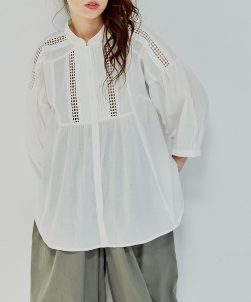 Libra Cue（リブラ キュー）の「梯子レースコットンブラウス（シャツ/ブラウス・レディース・ホワイト/ネイビー/カーキ・FREE）」の22枚目の写真