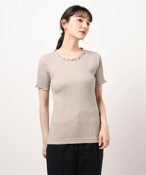 Samansa Mos2(サマンサ モスモス)の「トタンテレコ半袖メローインナー(Tシャツ/カットソー・レディース・チャコール/ベージュ/キナリ/ブラック・フリ-)」の4枚目の写真