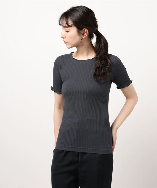 Samansa Mos2(サマンサ モスモス)の「トタンテレコ半袖メローインナー(Tシャツ/カットソー・レディース・チャコール/ベージュ/キナリ/ブラック・フリ-)」の3枚目の写真