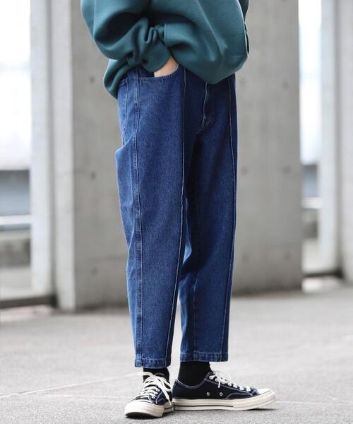 coen by Mr.SZK(コーエンバイミスタースズキ)の「センタープレスワイドテーパードデニム【coen × Mr.SZK】(デニムパンツ・メンズ・ネイビー/コバルトブルー・SMALL/MEDIUM/LARGE/X-LARGE)」の5枚目の写真