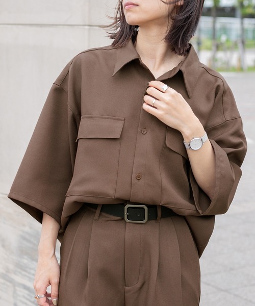 PairPair（ペアペア）の「ドライオックスリラックスシャツ（ユニセックス/セットアップ）（シャツ/ブラウス・レディース・ブルーグリーン/アイボリー/ブラウン・MEDIUM/LARGE）」の3枚目の写真