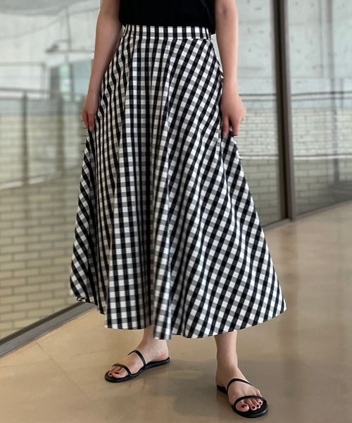 【CAROLINE CONSTAS】マルチカラーチェック ヘム フレア スカート fa34001_1.jpg