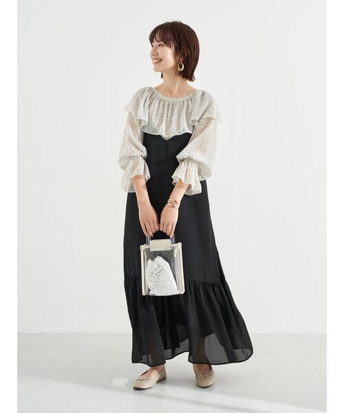 earth music&ecology（アースミュージックアンドエコロジー）の「切り替えキャミワンピース　＊（ワンピース・レディース・ブラック/ブラック系その他/サックスブルー系1・FREE）」の8枚目の写真