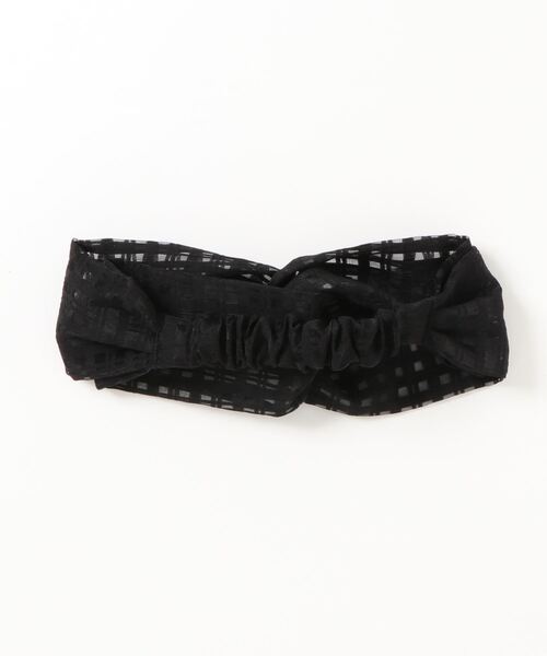 Three Four Time(スリーフォータイム)の「透かしチェッククロスターバン(ヘアバンド・レディース・カーキ/アイボリー/ブルー/ブラック・FREE)」の5枚目の写真