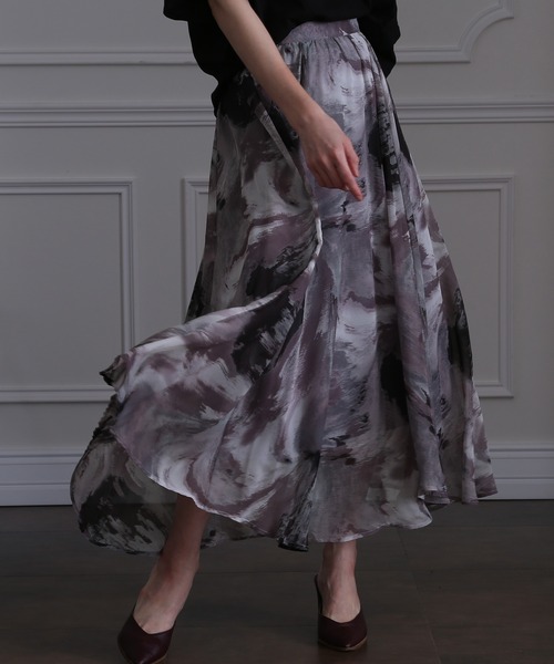 ElegChic（エレグシック）の「ふんわりイレヘム ロング スカート （スカート・レディース・ネイビー/ブラウン/ブルー/ダークオレンジ/グレー系・M）」の2枚目の写真