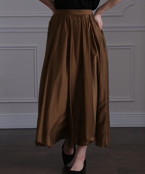 ElegChic（エレグシック）の「ふんわりイレヘム ロング スカート （スカート・レディース・ネイビー/ブラウン/ブルー/ダークオレンジ/グレー系・M）」の3枚目の写真