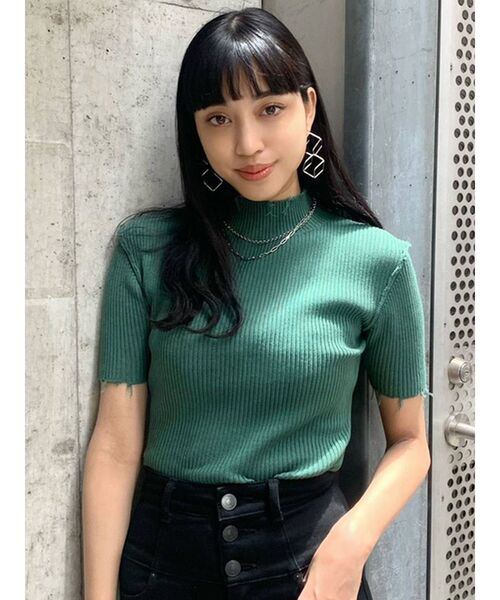 EMODA（エモダ）の「クラッシュショートリブニット（ニット/セーター・レディース・アイボリー/ブラック/グリーン/ブルー・FREE）」の14枚目の写真