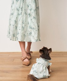 【飼い主と犬服のペアルックセット】花柄コットンレースフリルワンピース スカートセット