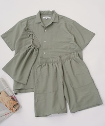 【セットアップ】【BLUE STANDARD】シアサッカー無地オープンシャツ×ショートパンツ