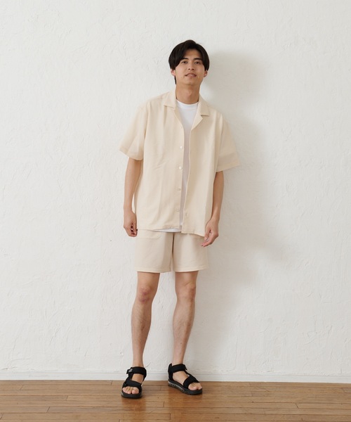 Blue Standard （ブルースタンダード）の「【セットアップ】【BLUE STANDARD】シアサッカー無地オープンシャツ×ショートパンツ（シャツ/ブラウス・メンズ・チャコールグレー/ネイビー/カーキ/アイボリー・MEDIUM/LARGE/X-LARGE）」の12枚目の写真