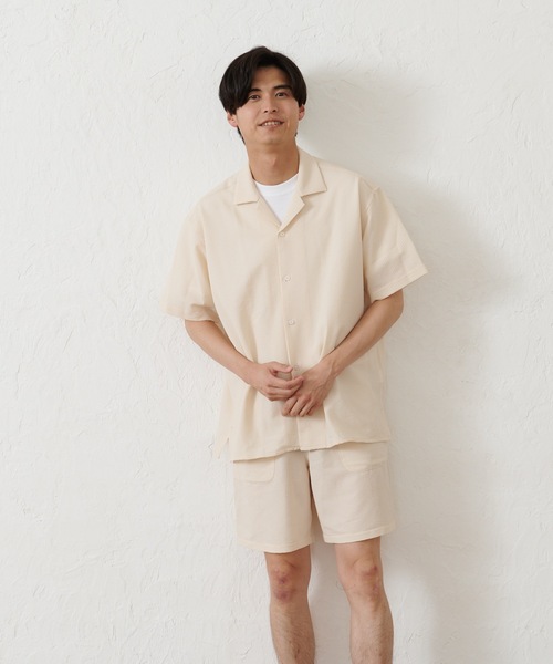 Blue Standard （ブルースタンダード）の「【セットアップ】【BLUE STANDARD】シアサッカー無地オープンシャツ×ショートパンツ（シャツ/ブラウス・メンズ・チャコールグレー/ネイビー/カーキ/アイボリー・MEDIUM/LARGE/X-LARGE）」の17枚目の写真