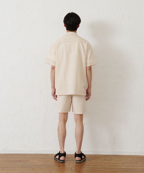 Blue Standard （ブルースタンダード）の「【セットアップ】【BLUE STANDARD】シアサッカー無地オープンシャツ×ショートパンツ（シャツ/ブラウス・メンズ・チャコールグレー/ネイビー/カーキ/アイボリー・MEDIUM/LARGE/X-LARGE）」の15枚目の写真