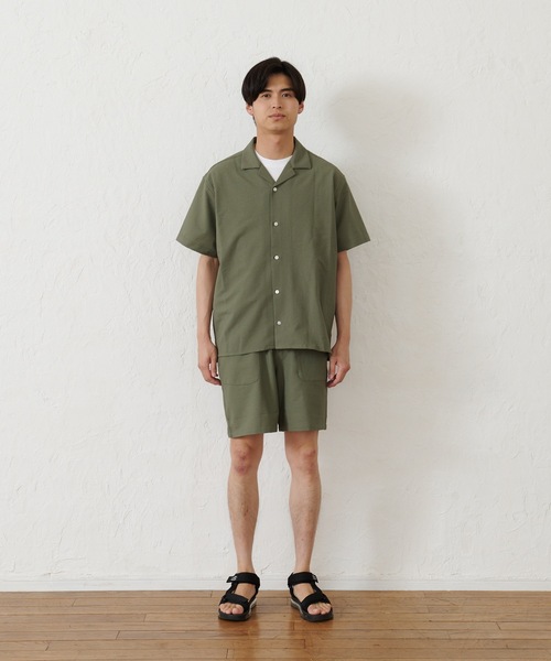 Blue Standard （ブルースタンダード）の「【セットアップ】【BLUE STANDARD】シアサッカー無地オープンシャツ×ショートパンツ（シャツ/ブラウス・メンズ・チャコールグレー/ネイビー/カーキ/アイボリー・MEDIUM/LARGE/X-LARGE）」の20枚目の写真