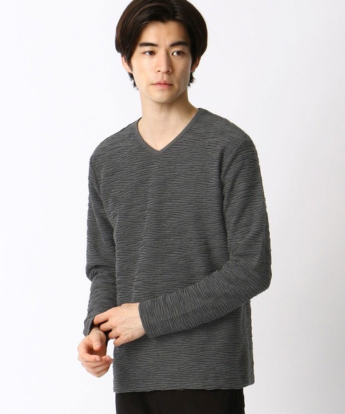 NICOLE CLUB FOR MEN（ニコルクラブフォーメン）の「ウェーブブリスタージャカードＶネックプルオーバー（Tシャツ/カットソー・メンズ・ブラウン系その他/ホワイト×ブラック/グレー系その他/ブラック系その他・LL/M/L）」の3枚目の写真