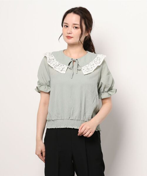 ehka sopo（エヘカソポ）の「オーガンジー刺繍ショールカラーブラウス（シャツ/ブラウス・レディース・オフホワイト/イエロー/ミント・ﾌﾘ-）」の3枚目の写真