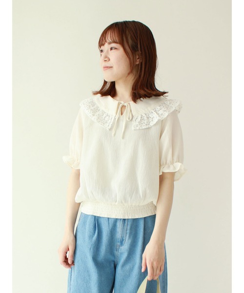 ehka sopo（エヘカソポ）の「オーガンジー刺繍ショールカラーブラウス（シャツ/ブラウス・レディース・オフホワイト/イエロー/ミント・ﾌﾘ-）」の2枚目の写真